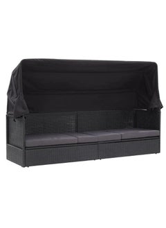vidaXL Outdoor Sofa Bed with Canopy Poly Rattan Black