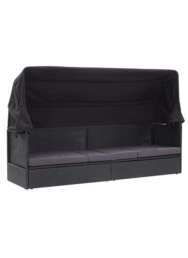 vidaxl - vidaXL Outdoor Sofa Bed with Canopy Poly Rattan Black - Image 1