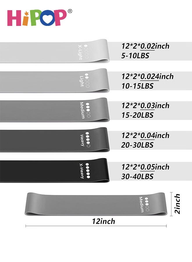 طقم أشرطة مقاومة مكون من 5 قطع للنساء والرجال، طقم أشرطة تمارين محمولة مع 5 مستويات مقاومة، أشرطة دائرية للياقة البدنية للتمارين المنزلية وصالة الألعاب الرياضية واليوغا والبيلاتس (رمادي) - view 2