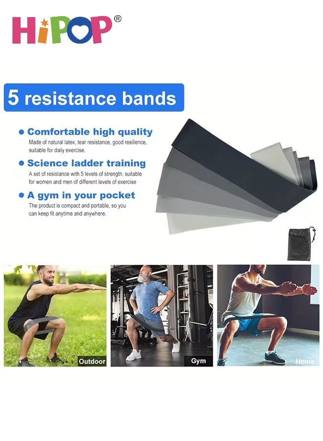 طقم أشرطة مقاومة مكون من 5 قطع للنساء والرجال، طقم أشرطة تمارين محمولة مع 5 مستويات مقاومة، أشرطة دائرية للياقة البدنية للتمارين المنزلية وصالة الألعاب الرياضية واليوغا والبيلاتس (رمادي) - view 3