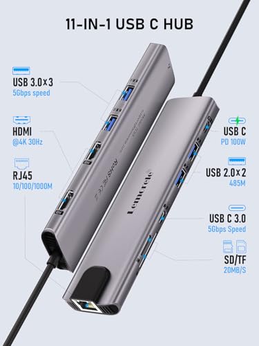 Lemorele Aluminum Docking Station USB-C Hub with 2 HDMI, Gigabit Ethernet, 4 USB A, USB-C 3.0, PD 100W, SD/TF, 1000Mbps RJ45 LAN Dock Adapter for MacBook Docking Station Laptop, Supports 2 Monitor - Image 3