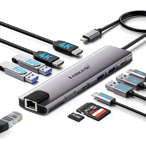 Lemorele Aluminum Docking Station USB-C Hub with 2 HDMI, Gigabit Ethernet, 4 USB A, USB-C 3.0, PD 100W, SD/TF, 1000Mbps RJ45 LAN Dock Adapter for MacBook Docking Station Laptop, Supports 2 Monitor - Image 1