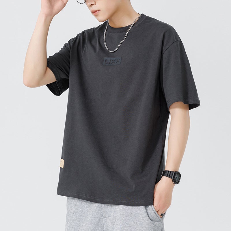 Men's Clothing Summer New Pure Cotton Short-Sleeved Men's T-Shirt Trendyy Letter Embossed Half-Sleeved Top