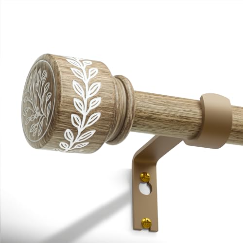 QDWIS Imitation Weathered Wood Grain Curtain Rods for Windows 28 to 48 inch 1" Modern Adjustable Heavy Duty Curtain Rod Boho Decorative Drapery Rods Set for Living Room Bedroom Rustic Outdoor - Image 1