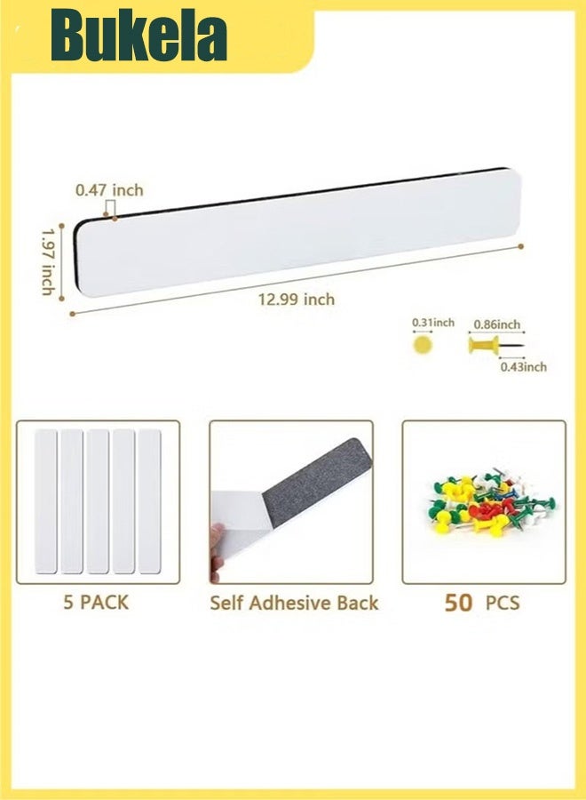 كيلا مجموعة من 5 شرائط لوحة إعلانات، شريط لوحة دبابيس من اللباد مع 50 دبوس دفع، لوحة إعلانات ذاتية اللصق من اللباد لتزيين الحائط في المكتب والمدرسة والمنزل، لتنظيم المذكرات والصور والعرض - Image 2