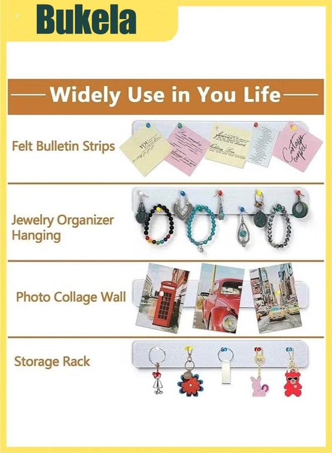 كيلا مجموعة من 5 شرائط لوحة إعلانات، شريط لوحة دبابيس من اللباد مع 50 دبوس دفع، لوحة إعلانات ذاتية اللصق من اللباد لتزيين الحائط في المكتب والمدرسة والمنزل، لتنظيم المذكرات والصور والعرض - Image 4
