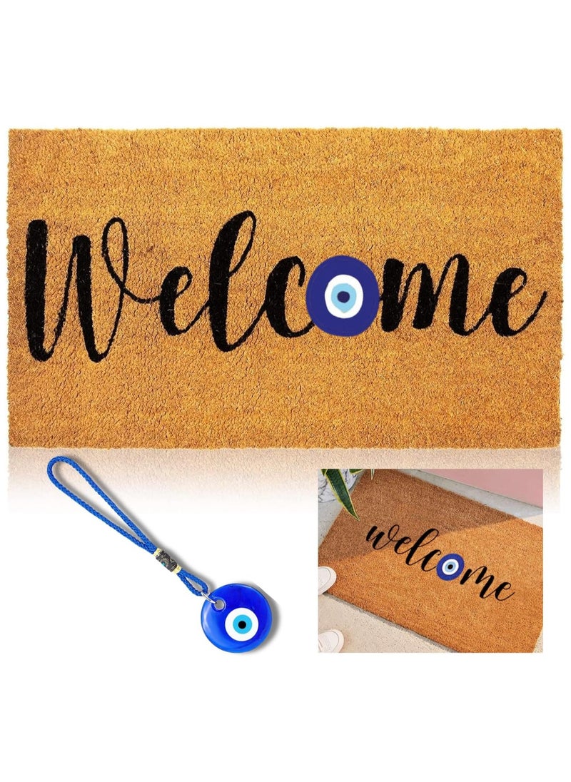 Fah Home Welcome Doormat with free Keychain, Evil Eye Doormat, Indoor Outdoor Durable Non Slip Rug, Indoor Front Door Mat for Shoes  - Image 1