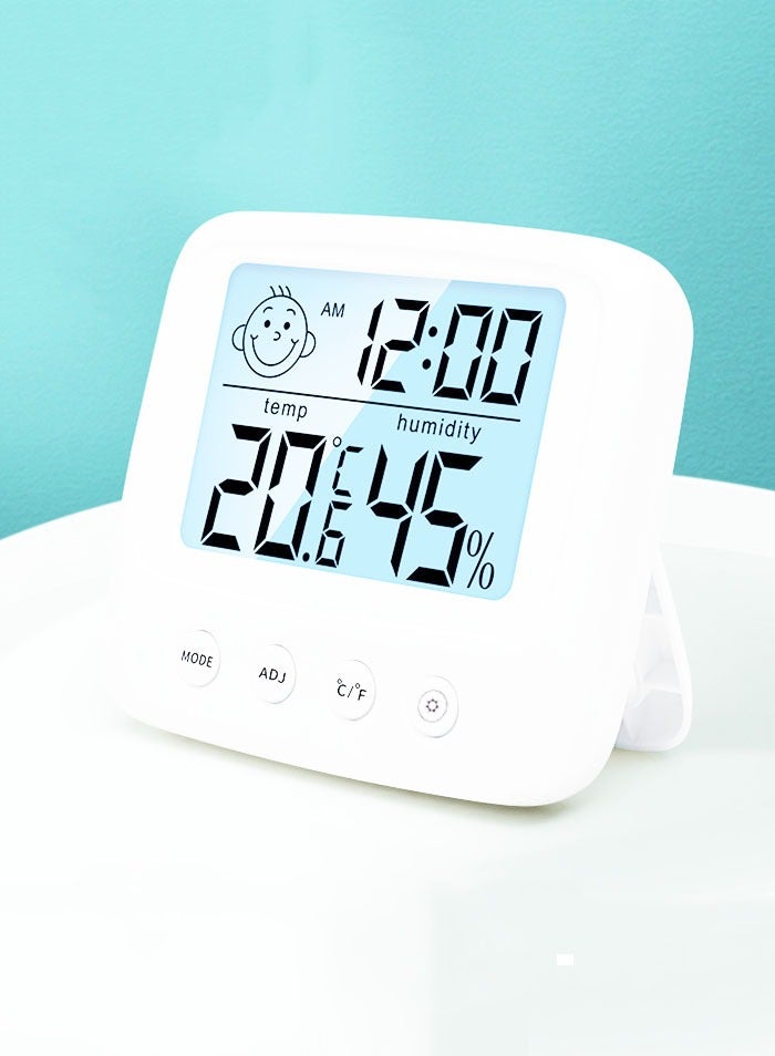 Smiley Face Style Home Thermometer Hygrometer with Time Display - Image 1