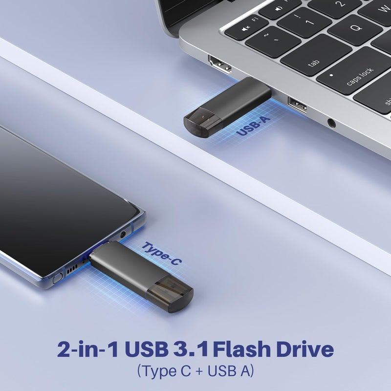 JOIOT 128GB USB C Flash Drive Dual USB 3.1 Flash Drive Type C + USB A Portable Type-C Flash Drive 2-in-1 USB-C Thumb Drive for Smartphone Tablet Computer Mac iPhone 15 Black - Image 2