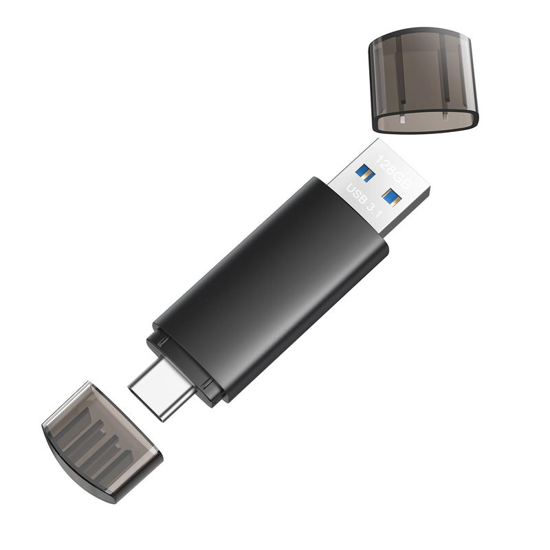 JOIOT 128GB USB C Flash Drive Dual USB 3.1 Flash Drive Type C + USB A Portable Type-C Flash Drive 2-in-1 USB-C Thumb Drive for Smartphone Tablet Computer Mac iPhone 15 Black - Image 1