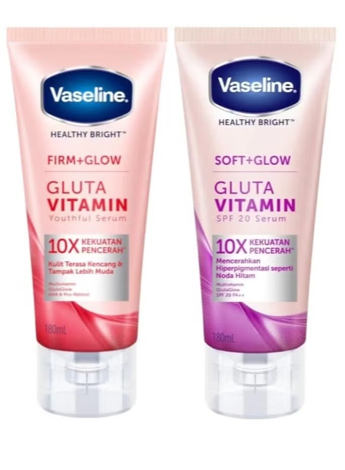 Vaseline Gluta Vitamin Youthful Serum -Firm+Glow 180ml & Soft Glow Gluta Vitamin SPF 20 Body Serum 180ml