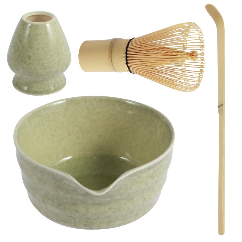 4Pcs Matcha Whisk Set Matcha Tea Set with Whisk and Bowl Matcha Spoon Whisk Holder 500ml Ceramic Bowl with Pouring Spout Elegant Japanese Matcha Tea Kit for Tea Lovers