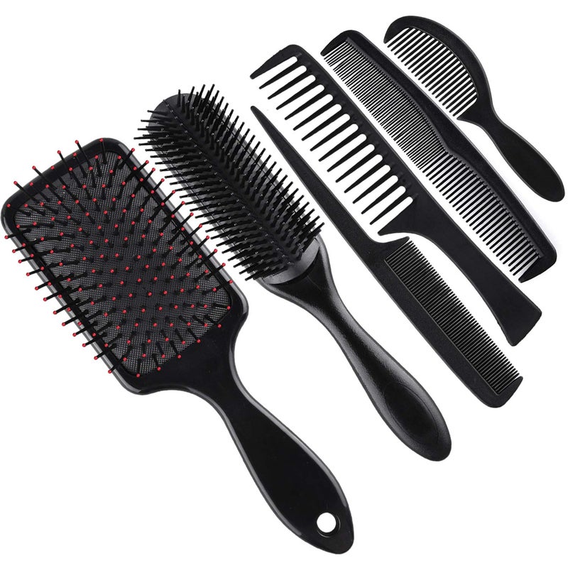 SIQUK 6 Pieces Hair Brush Comb Set Paddle Brush Detangle Hair Brush and Black Combs for Men and Women Wet Dry Curly and Straight Hair