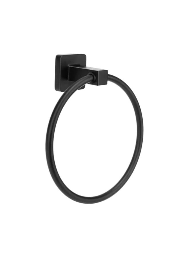 A round, wall-mounted towel rack made of black stainless steel. - Image 1