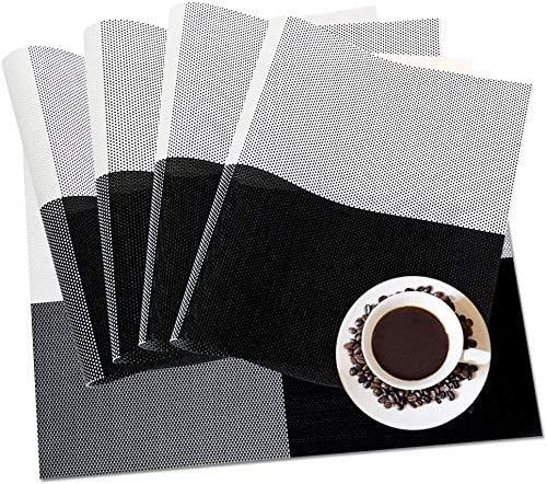 JELLEX Placemats Set of 6 Black and White Placemats HeatResistant Washable Vinyl Woven Table Mats Wipeable Placemat for Kitchen Dining Table Decoration Indoor Outdoor - Image 2