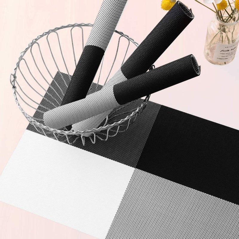 JELLEX Placemats Set of 6 Black and White Placemats HeatResistant Washable Vinyl Woven Table Mats Wipeable Placemat for Kitchen Dining Table Decoration Indoor Outdoor - Image 4