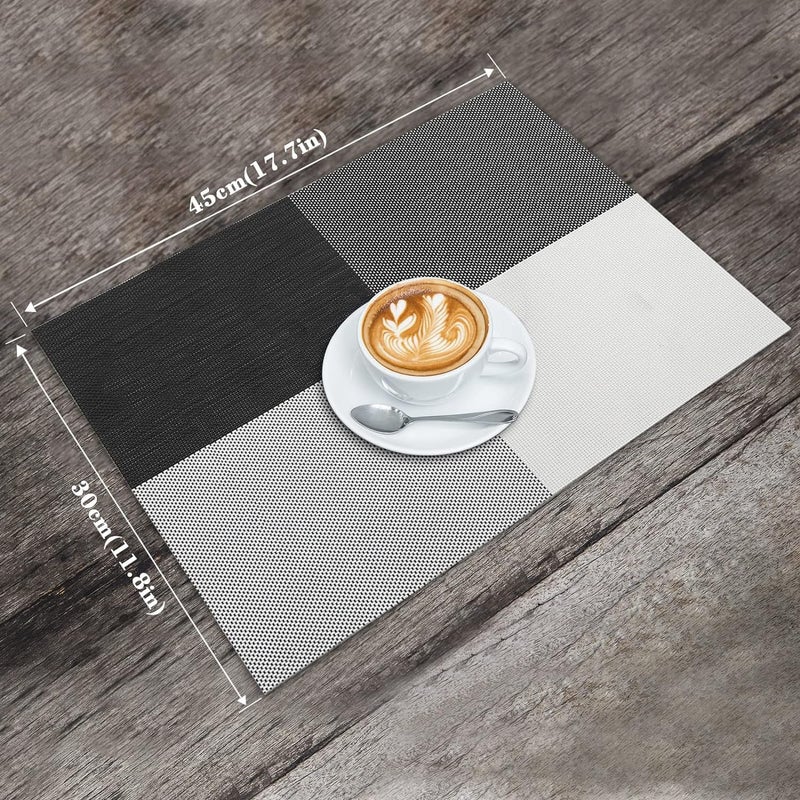 JELLEX Placemats Set of 6 Black and White Placemats HeatResistant Washable Vinyl Woven Table Mats Wipeable Placemat for Kitchen Dining Table Decoration Indoor Outdoor - Image 3
