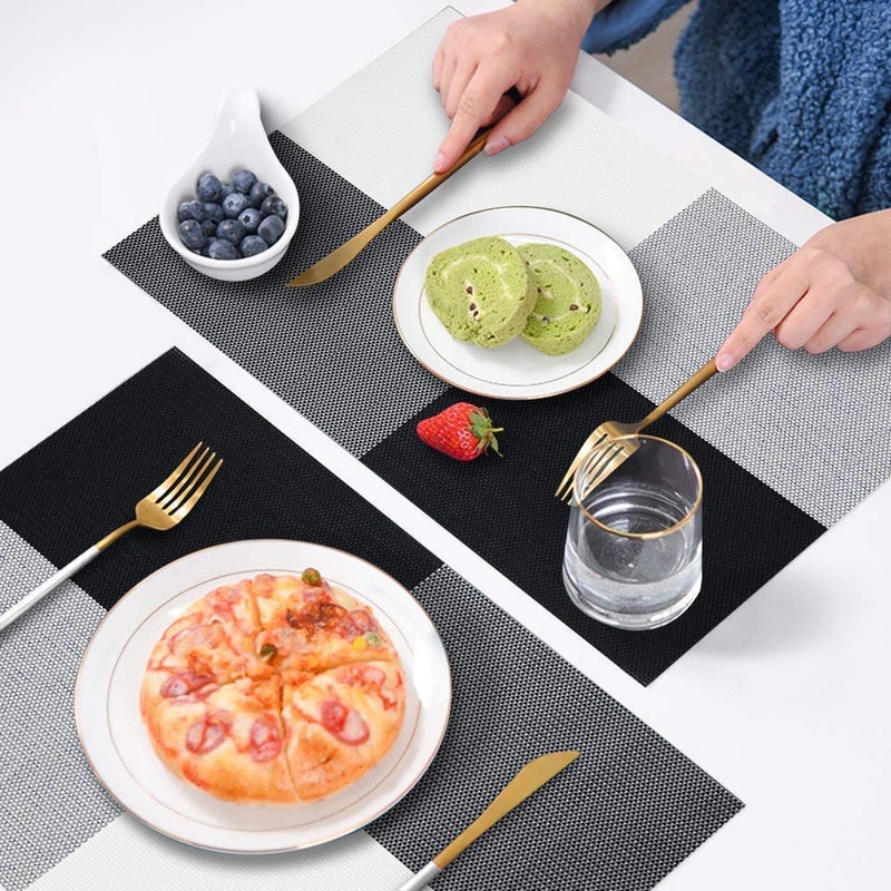 JELLEX Placemats Set of 6 Black and White Placemats HeatResistant Washable Vinyl Woven Table Mats Wipeable Placemat for Kitchen Dining Table Decoration Indoor Outdoor - Image 5