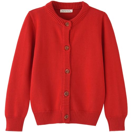 BINIDUCKLING Big Boys Girls Cardigan Sweater 9-10 Years Red - Image 1
