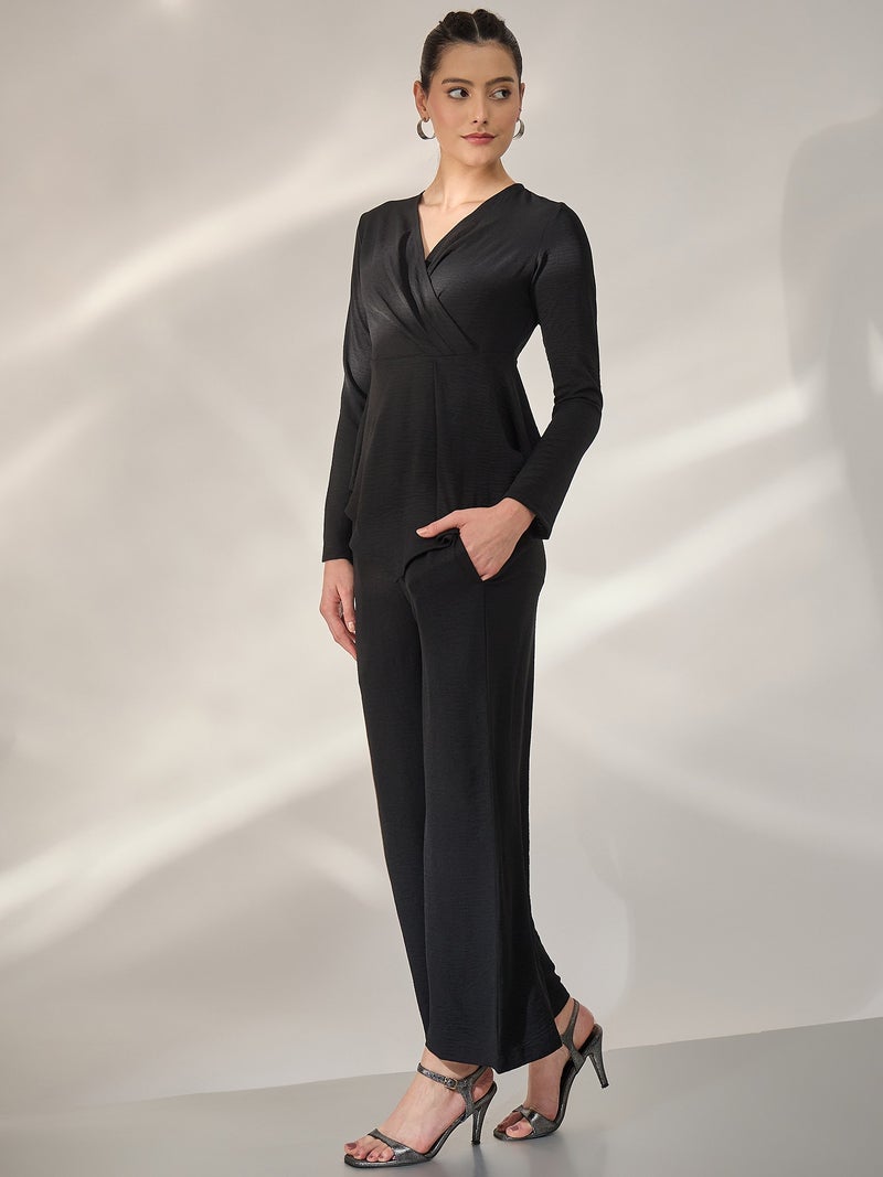 PANIT Black V-Neck Top with Trouser Co-Ords Sets - Image 2