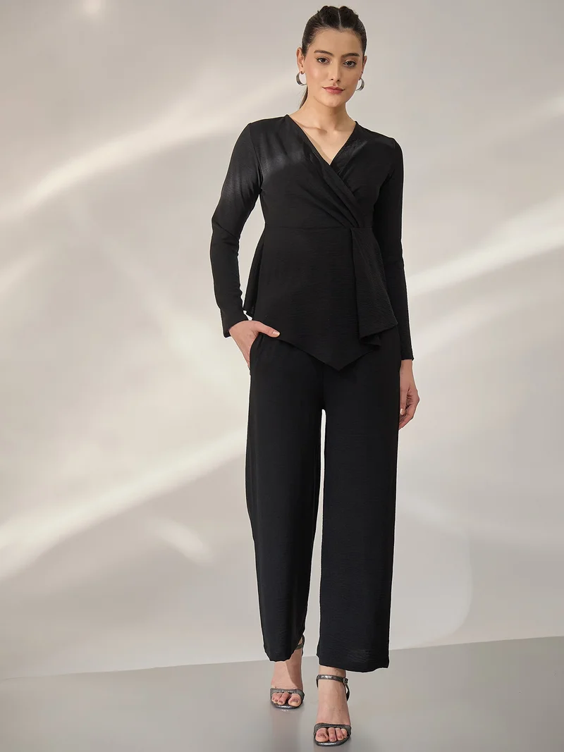 Panit PANIT Black V-Neck Top with Trouser Co-Ords Sets