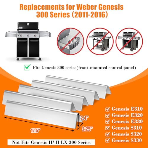 GRISUN 17.5 inch 7620 Flavorizer Bars for Weber Genesis 300 Series with Front Control Knobs Gas Grill, Heat Plates Deflectors for Genesis E310 E320 E330 S310 S320 S330, Heavy Duty, 304 Stainless Steel, 7620 - Image 2