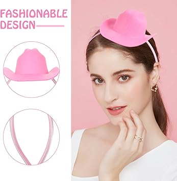 Healeved Pink Mini Cowgirl Hat Headband Adjustable Polyester Cowboy Hat for Women Cute and Breathable Perfect for Party Dress up and Carnival - Image 3