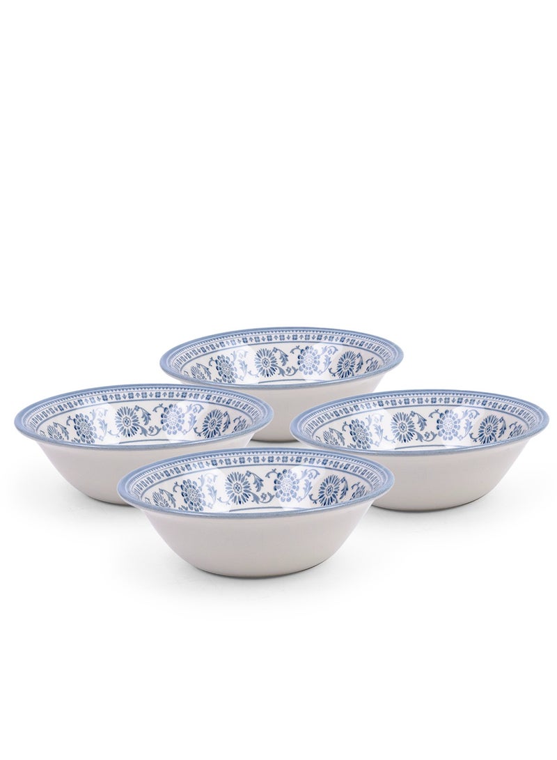 Claytan Plethora 6 inch Floral Pattern Porcelain Cereal & Breakfast Bowl (White, Set Of 4)
