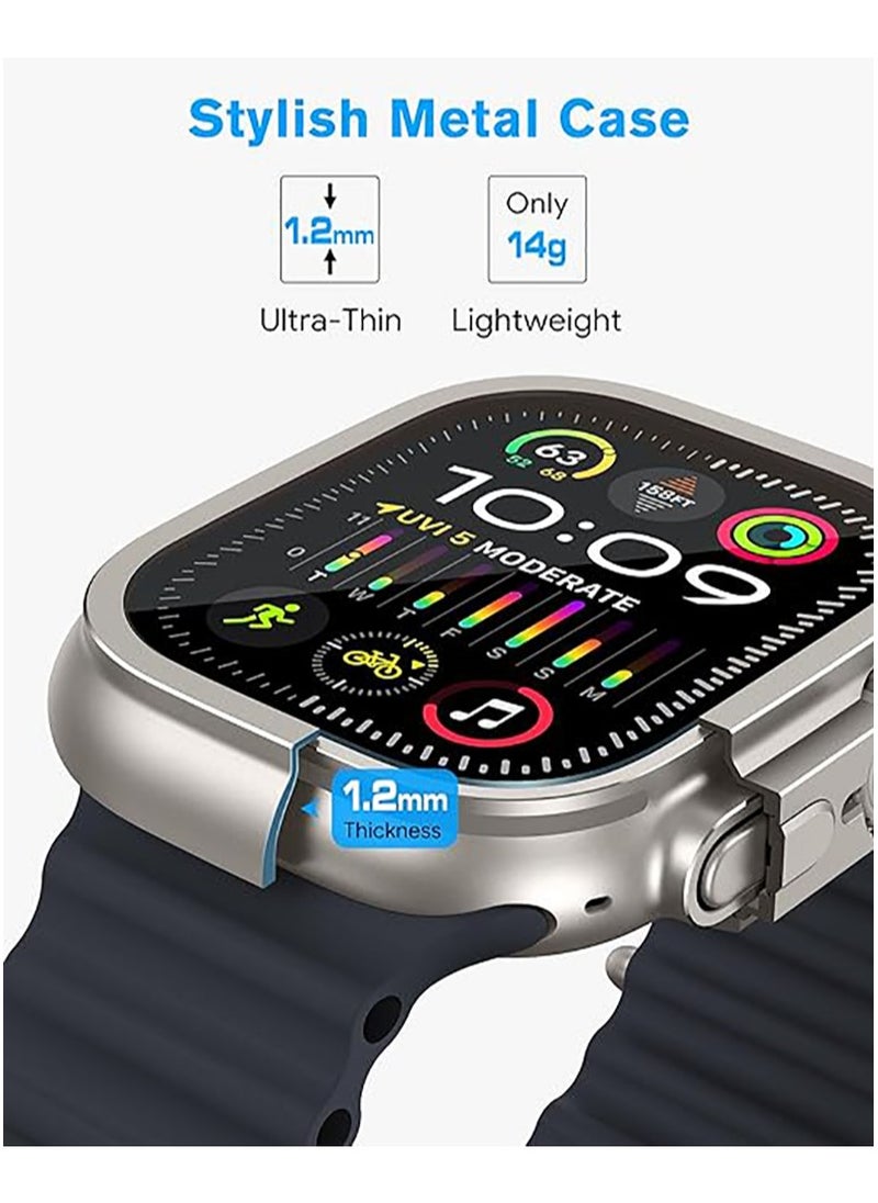 Soft silicone TPU screen protector for Apple Watch series 7/8/9 45mm, sturdy bumper thin frame + 9H tempered glass film +PC back cover, [stylish][waterproof], Natural Titanium  - Image 3