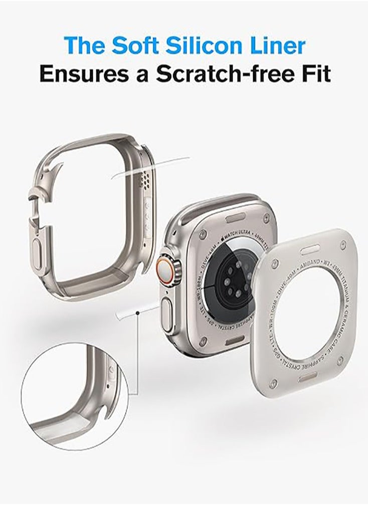 Soft silicone TPU screen protector for Apple Watch series 7/8/9 45mm, sturdy bumper thin frame + 9H tempered glass film +PC back cover, [stylish][waterproof], Natural Titanium  - Image 5