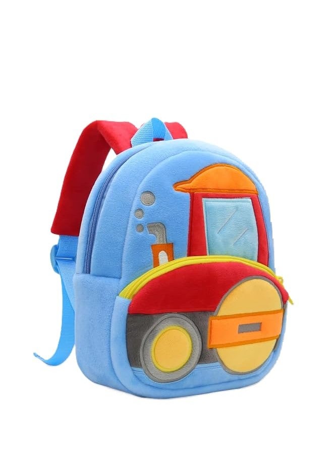 blue tree School Bag for Cute Kids for (1-6 Years), Preschool Soft Plush Roller Bag for Toddlers, Embroidery Designs Mini Cartoon Backpack for Boys - Image 2