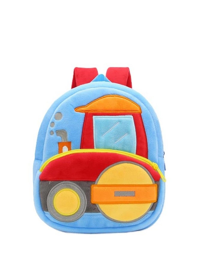 blue tree School Bag for Cute Kids for (1-6 Years), Preschool Soft Plush Roller Bag for Toddlers, Embroidery Designs Mini Cartoon Backpack for Boys - Image 1