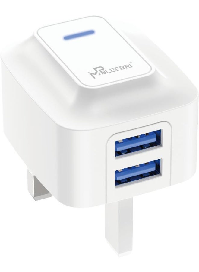 mpBLBERRI Dual USB Wall Charger 2.4A Fast Charging UK Plug with USB-C Cable – 2 Port Power Adapter for Android, Type-C Smartphones & Tablets - Image 2