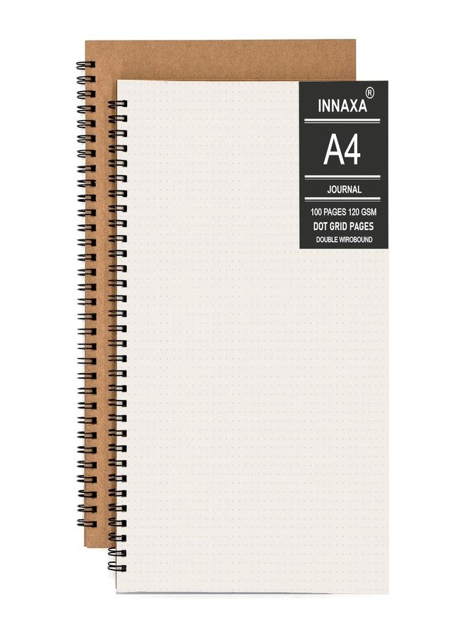 INNAXA® A4 Dotted Notebook – Premium Dot Grid Journal | 120 GSM Thick Paper | 100 Pages | Minimalist Kraft Cover | Wirebound