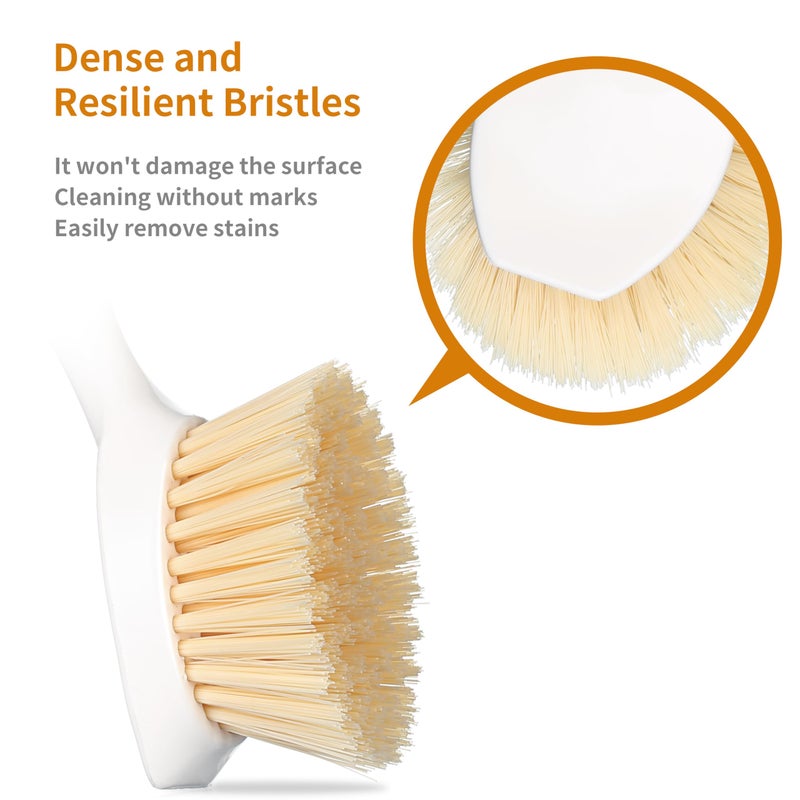 Songtaste 2 Pack Kitchen Dish Brush Bamboo Handle Dish Scrubber Built-in Scraper, Scrub Brush for Pans, Pots, Kitchen Sink Cleaning, Dishwashing and Cleaning Brushes are Perfect Cleaning Tools, White - Image 3