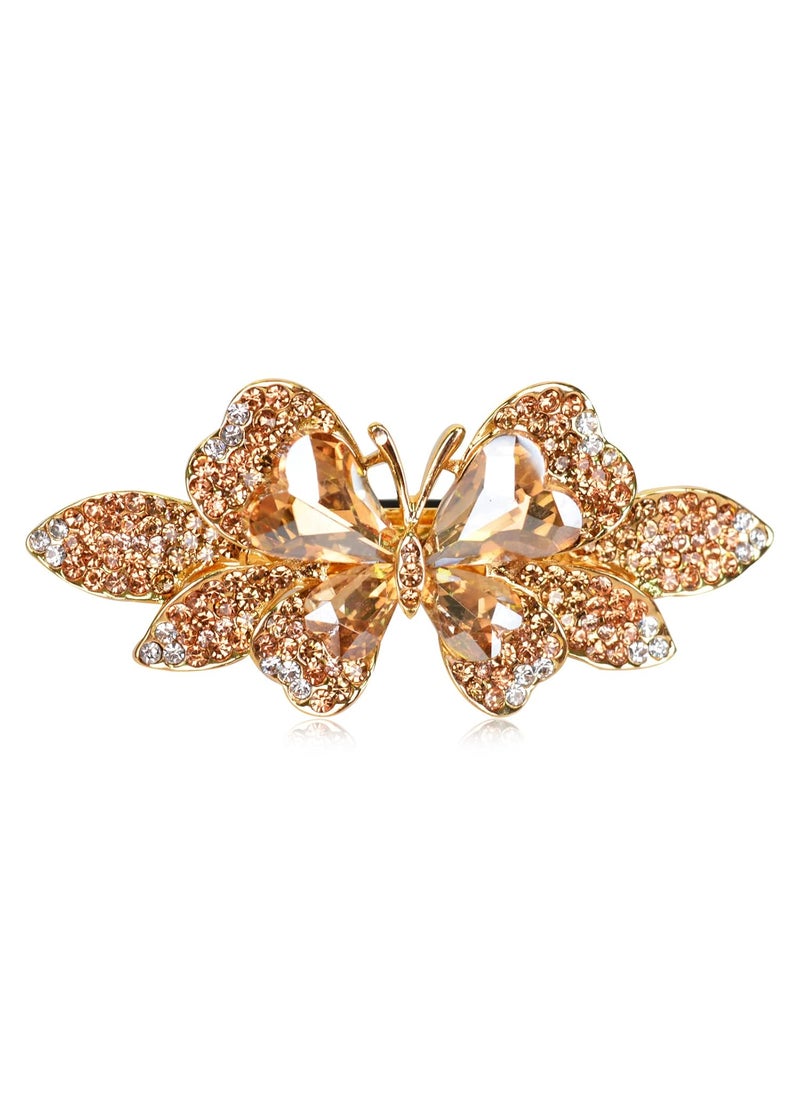 Sankuwen Crystal Rhinestones Hair Barrette French Hair for Women Small Hairpin for Mom Butterfly Hair Clips Champagne 