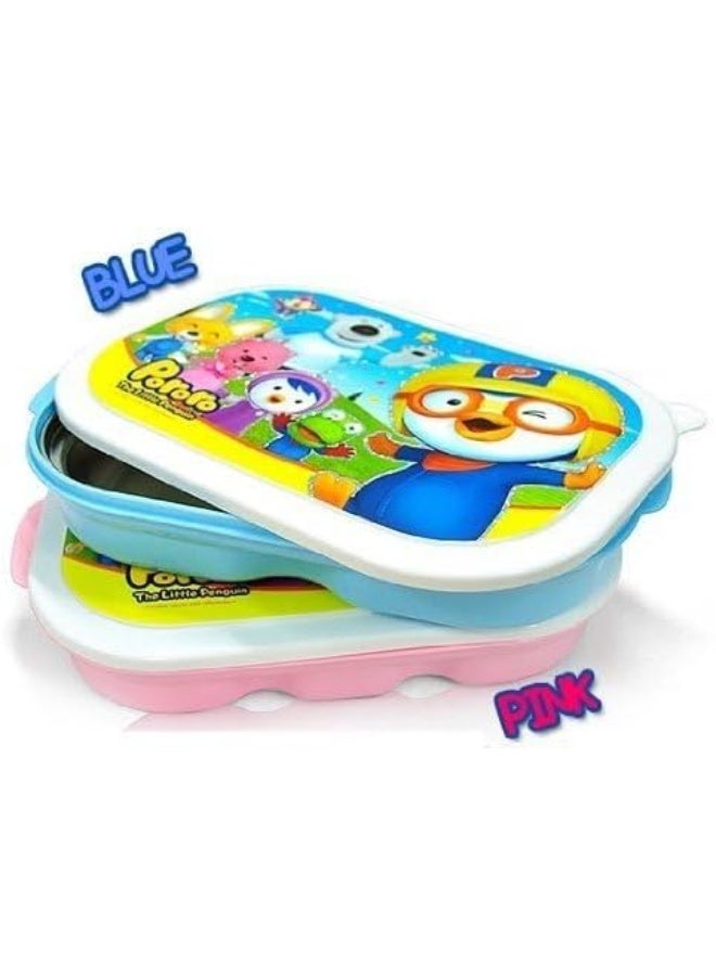 Pororo بورورو، صينية طعام مقسمة من الفولاذ المقاوم للصدأ محمولة، صينية مع غطاء باللون الوردي، مصنوعة في كوريا - Image 4