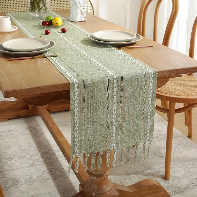 Y&D Solid Color Handcrafted Braided Tassels Table Runners – American Country Style Hollow Weave Tablecloth Runner for Home Decor, Party & Banquet - Image 3