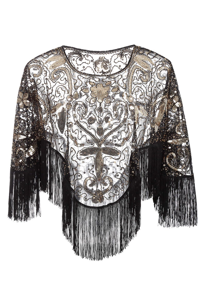 1920s Shawl Wraps Sequin Beaded Evening Cape for Gatsby Party Bridal Shawl Women Evening Cape Flapper Cover Up - Image 2