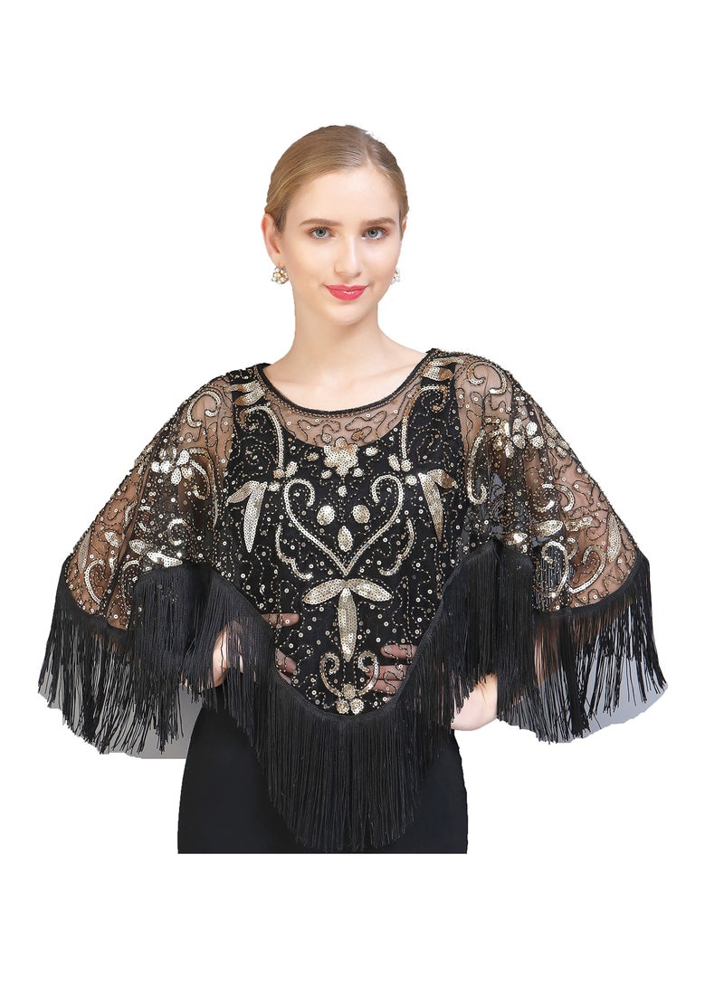 1920s Shawl Wraps Sequin Beaded Evening Cape for Gatsby Party Bridal Shawl Women Evening Cape Flapper Cover Up - Image 1