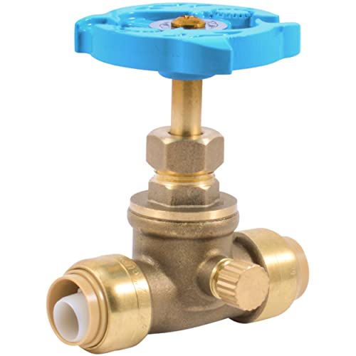 SharkBite 1/2 Inch Stop Valve with Drain and Vent, Push to Connect Brass Plumbing Fitting, PEX Pipe, Copper, CPVC, PE-RT, HDPE, 24634LF - Image 1