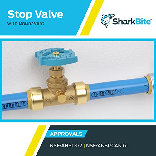 SharkBite 1/2 Inch Stop Valve with Drain and Vent, Push to Connect Brass Plumbing Fitting, PEX Pipe, Copper, CPVC, PE-RT, HDPE, 24634LF - Image 5