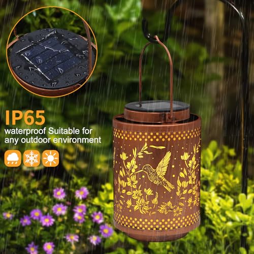 Tepaken 2 Pack Hummingbird Solar Lanterns Garden Decor Birthday Gifts for Women Mon Grandma Metal Hanging Solar Lights Waterproof Outdoor Decoration for Outside LED Lanterns for Yard - Image 4