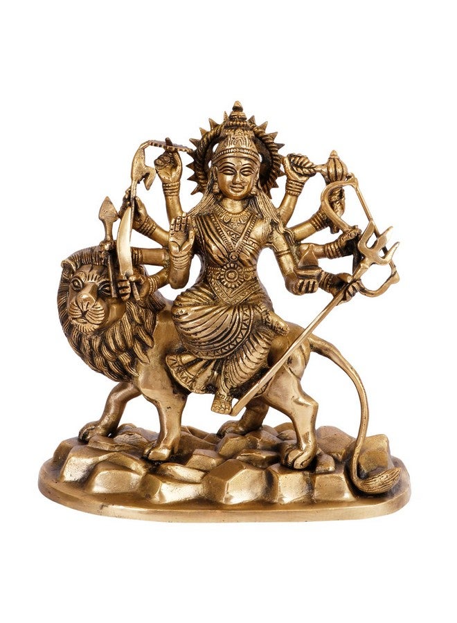 Kartique تمثال كارتك برونزي للإلهة دورغا جالسة على أسد تسير على الحجارة تمثال ما شيروالي للديكورات المنزلية والمكاتب وغرف المعيشة والمتاجر هدية لنافاراترا بوجا باللون الذهبي - Image 1