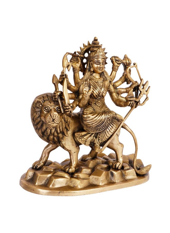 Kartique تمثال كارتك برونزي للإلهة دورغا جالسة على أسد تسير على الحجارة تمثال ما شيروالي للديكورات المنزلية والمكاتب وغرف المعيشة والمتاجر هدية لنافاراترا بوجا باللون الذهبي - Image 3