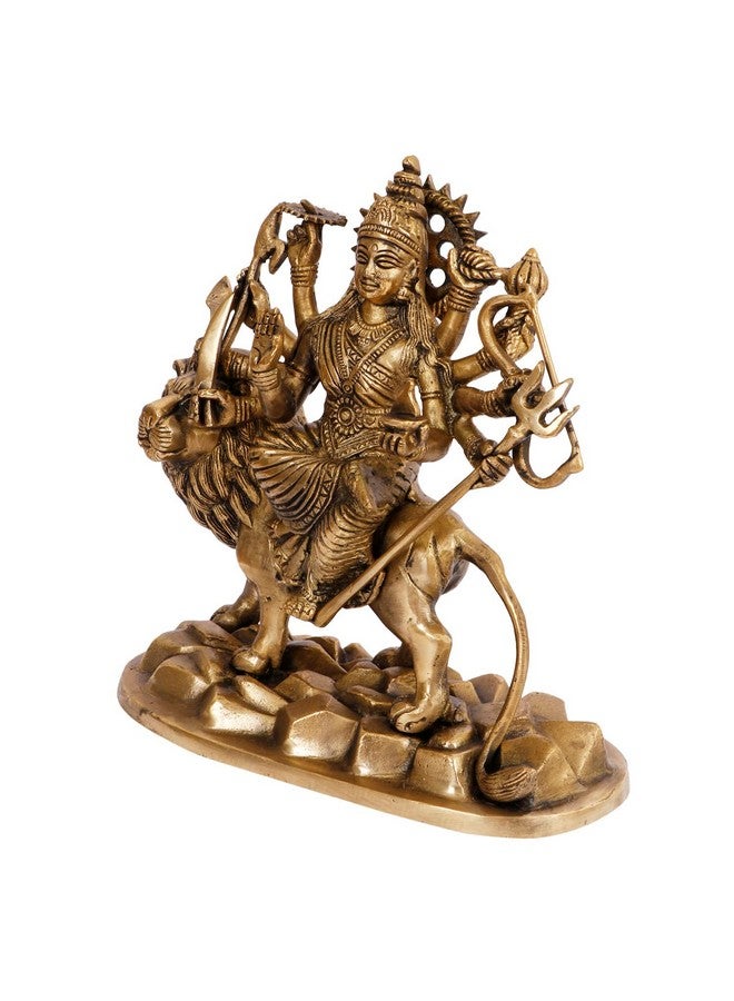 Kartique تمثال كارتك برونزي للإلهة دورغا جالسة على أسد تسير على الحجارة تمثال ما شيروالي للديكورات المنزلية والمكاتب وغرف المعيشة والمتاجر هدية لنافاراترا بوجا باللون الذهبي - Image 4