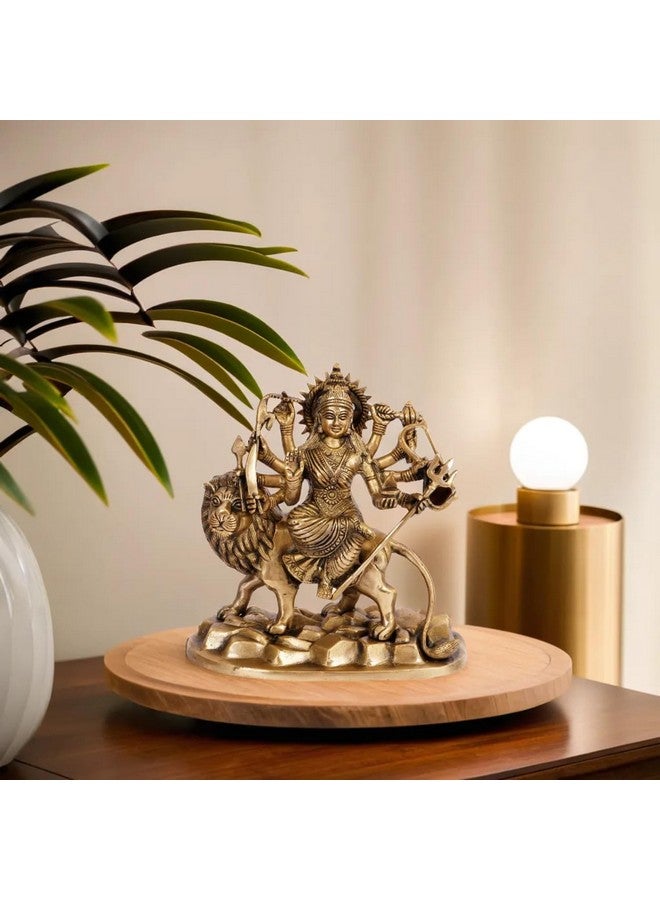 Kartique تمثال كارتك برونزي للإلهة دورغا جالسة على أسد تسير على الحجارة تمثال ما شيروالي للديكورات المنزلية والمكاتب وغرف المعيشة والمتاجر هدية لنافاراترا بوجا باللون الذهبي - Image 2