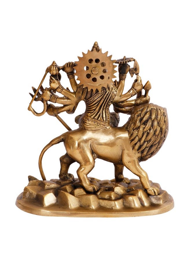 Kartique تمثال كارتك برونزي للإلهة دورغا جالسة على أسد تسير على الحجارة تمثال ما شيروالي للديكورات المنزلية والمكاتب وغرف المعيشة والمتاجر هدية لنافاراترا بوجا باللون الذهبي - Image 5