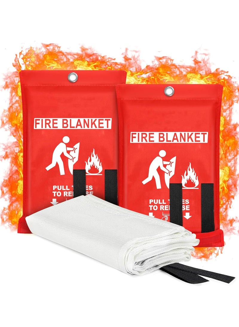 2Pcs Fire Blanket for Emergency Survival, Fiberglass Fire Emergency Blanket Fire Shelter Safety Cover for Kitchen, Car, Camping, Grilling, Office, Warehouse (1M+2M)  - Image 1