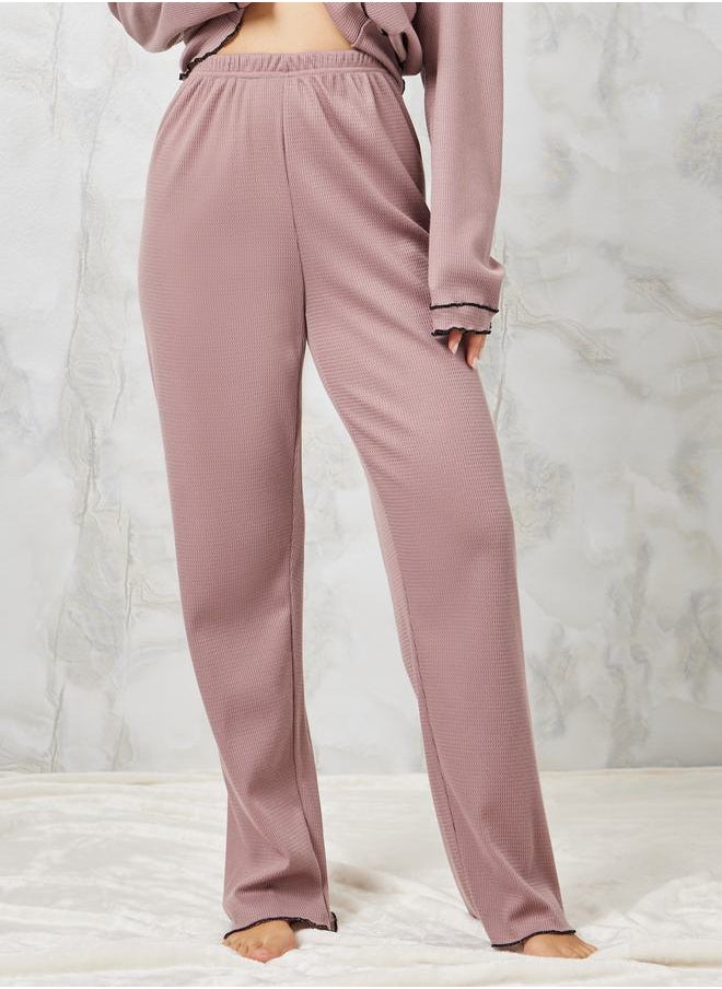 Styli - Waffle Double Sleeve Lettuce Hem Edge Shirt & Pyjama Set - Image 1